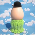 Bowler hat on an egg 3d illustration