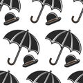 Bowler hat and umbrella British symbols seamless pattern