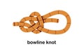 Bowline knot, strong and secure loop. Durable rope structure, reliable cord for binding and survival. Fixed string tying