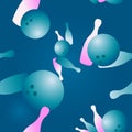 seamless vector pattern with blue-pink shades on the theme of bowling Royalty Free Stock Photo