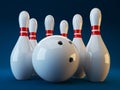 Bowling. 3D illustration on dark blue background Royalty Free Stock Photo