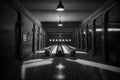 bowling alley, with dark tones and moody lighting, for noir movie scene