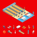 Bowling Alley and Elrments Isometric View. Vector