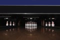 Bowling alley lanes with pins Royalty Free Stock Photo