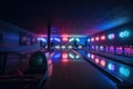 Bowling alley neon lights. AI generated Royalty Free Stock Photo