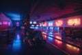 Bowling alley neon lights. AI generated Royalty Free Stock Photo