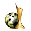 Bowling Game Award Vector. Bowling Ball, Golden Cup. Modern Tournament. Design Element For Sport Promotion. Strike