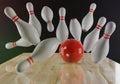 Bowling background, strike. 3d render Royalty Free Stock Photo