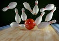 Bowling background, strike. 3d render Royalty Free Stock Photo