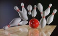 Bowling background, strike. 3d render Royalty Free Stock Photo