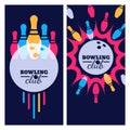 Bowling backgrounds, icons and elements for banner, poster, flyer, label design. Royalty Free Stock Photo