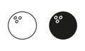 Bowling Ball Black Silhouette and Line Icon Set. Ball for Sports Game Solid and Outline Symbol Collection on White Royalty Free Stock Photo