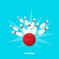 Bowling ball and bowling pins, flat vector