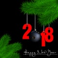 Bowling ball and 2018 on a Christmas tree branch Royalty Free Stock Photo