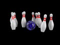 Bowling Ball crashing into the pins. 3D rendering Royalty Free Stock Photo