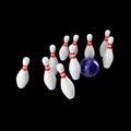 Bowling Ball crashing into the pins. 3D rendering