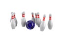 Bowling Ball crashing into the pins. 3D rendering Royalty Free Stock Photo