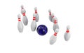 Bowling Ball crashing into the pins. 3D rendering Royalty Free Stock Photo