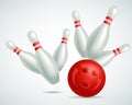 Bowling ball crashing into the pins Royalty Free Stock Photo