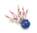 Bowling ball crashing into the pins Royalty Free Stock Photo