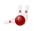 Bowling ball crashing into the skittles Royalty Free Stock Photo