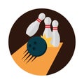 Bowling ball crashing into the skittles block flat icon design