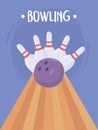 Bowling ball crashing into the skittles flat design