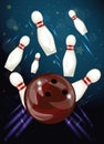 Bowling ball crashing into the skittles Royalty Free Stock Photo