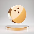 Bowling Ball icon. Yellow Gold Bowling Ball symbol on golden podium