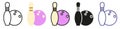 Bowling ball and pin in different styles. Set of bowling ball and skittles. Vector image of a bowling ball and skittles Royalty Free Stock Photo