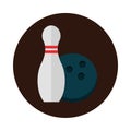 Bowling ball and pin equipment game recreational sport block flat icon design