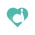 Bowling ball and bowling pin heart shape concept logo, Royalty Free Stock Photo