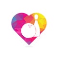 Bowling ball and bowling pin heart shape concept logo, Royalty Free Stock Photo