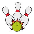 bowling ball pin strike cartoon Royalty Free Stock Photo