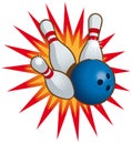 Bowling ball and pins