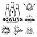 Bowling ball and pins for target game logo set Royalty Free Stock Photo