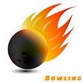 Bowling ball with red orange yellow tone fire in the white background. sport ball logo design. Bowling ball logo. Bowling logo. Royalty Free Stock Photo