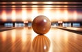 bowling ball rolls down a bowling alley to standing pins, bowling game concept