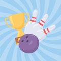 Bowling ball skittles and trophy game recreational sport flat design Royalty Free Stock Photo