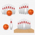 Bowling ball and skittles vector realistic illustration Royalty Free Stock Photo