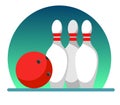 Bowling ball and skittles on a white background, illustration in flat style Royalty Free Stock Photo