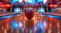 Bowling Ball Striking Bowling Pins in Bowling Alley Royalty Free Stock Photo