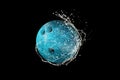 Bowling ball in water drops and splashes isolated on black background Royalty Free Stock Photo