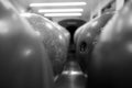 Bowling balls close-up with blur effect in black and white