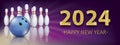 Golden 2024 New Year Bowling Pin Deck Banner Ball