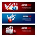 Bowling banner set design. Bowling strike champ club. Royalty Free Stock Photo