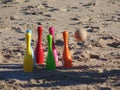 Bowling on the beach before impact Royalty Free Stock Photo