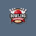 Bowling championship emblem. Bowling logo. Skittles and ball.