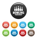 Bowling championship icons set color