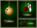 Bowling Christmas Balls and pins- Merry christmas Greeting Card - banner - vector design illustration Set of Green Background Royalty Free Stock Photo